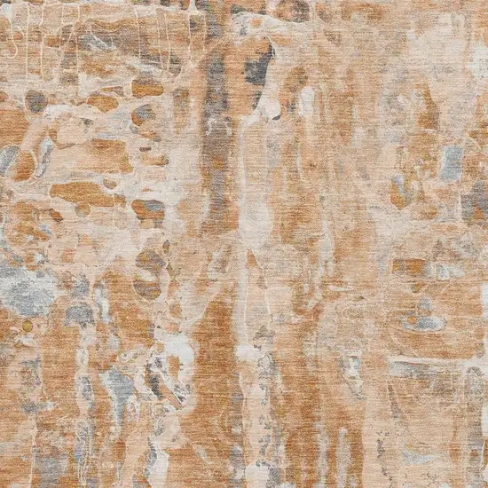 Orange And Ivory Abstract Washable Area Rug With UV Protection Photo 3