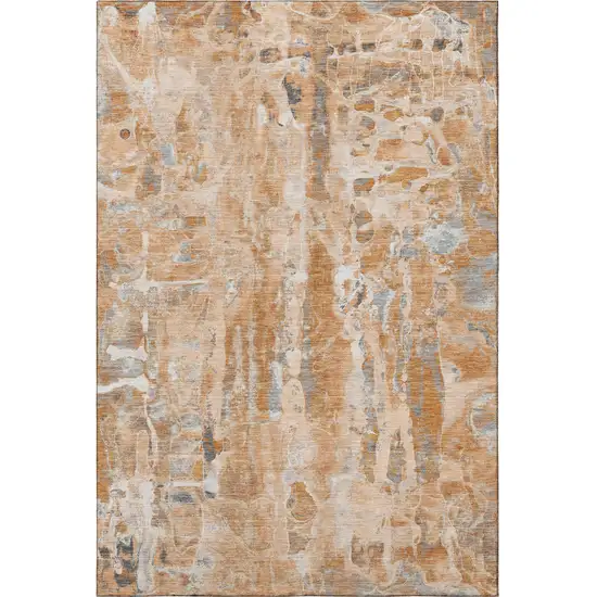Orange And Ivory Abstract Washable Area Rug With UV Protection Photo 4