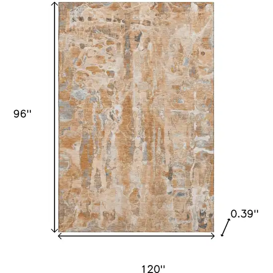 Orange And Ivory Abstract Washable Area Rug With UV Protection Photo 9