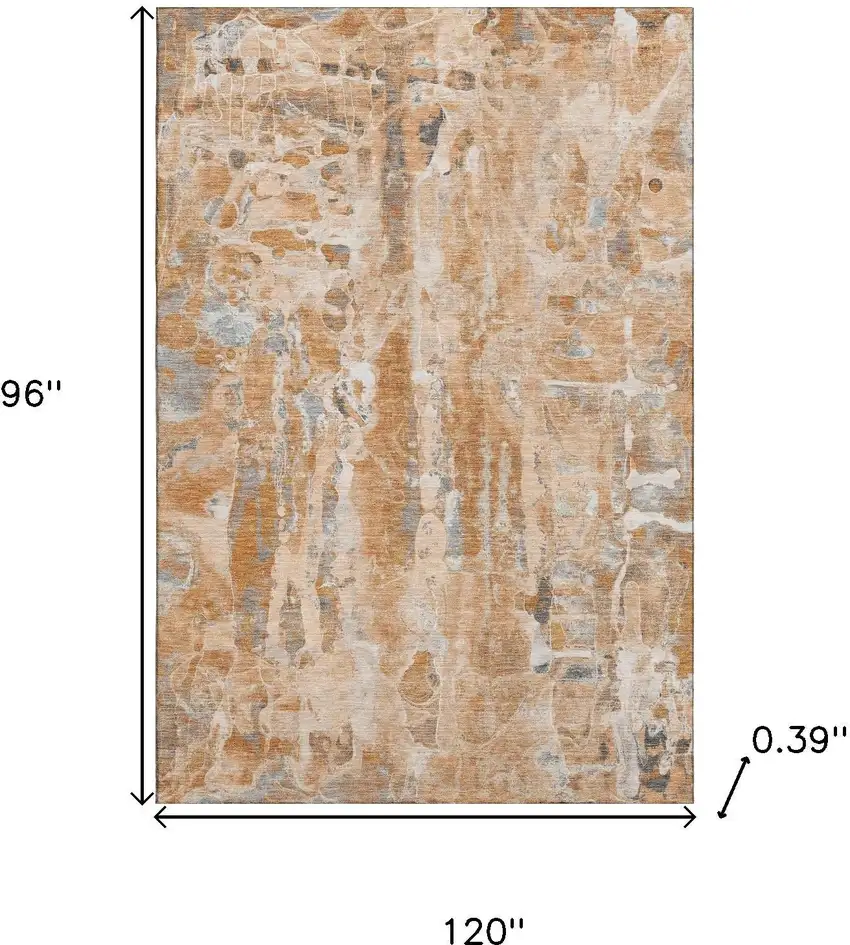 Orange And Ivory Abstract Washable Area Rug With UV Protection Photo 9