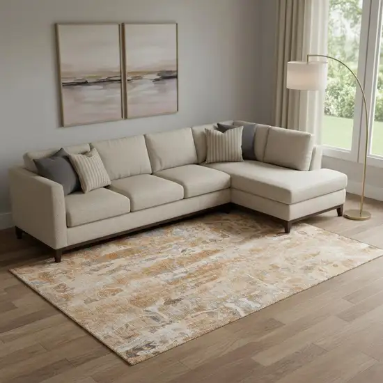 Orange And Ivory Abstract Washable Area Rug With UV Protection Photo 2