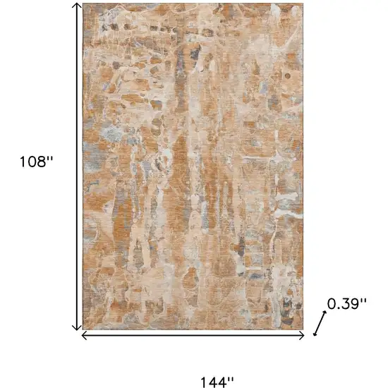 Orange And Ivory Abstract Washable Area Rug With UV Protection Photo 9