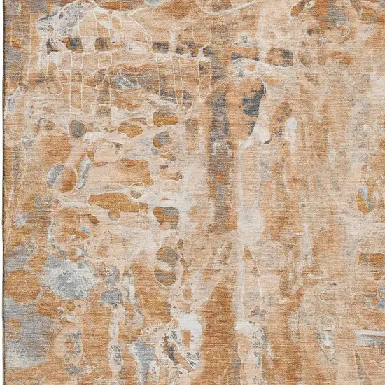 Orange And Ivory Abstract Washable Area Rug With UV Protection Photo 3