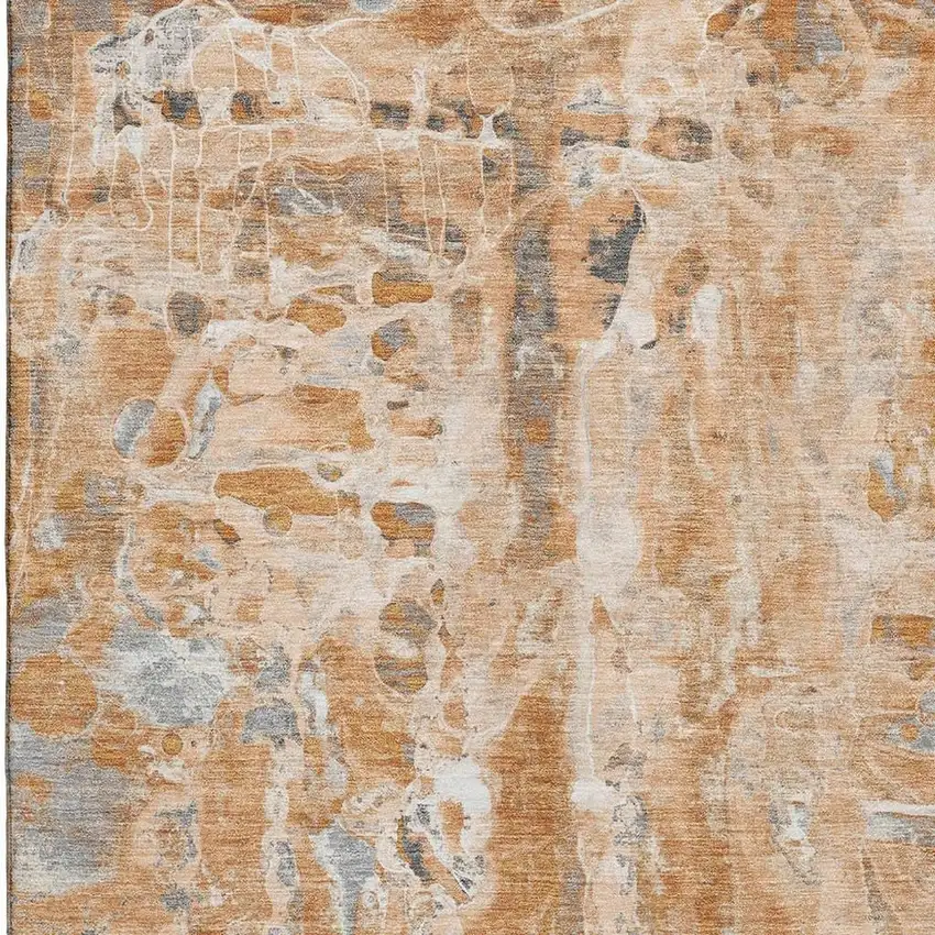 Orange And Ivory Abstract Washable Area Rug With UV Protection Photo 3