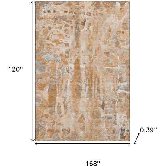 Orange And Ivory Abstract Washable Area Rug With UV Protection Photo 9