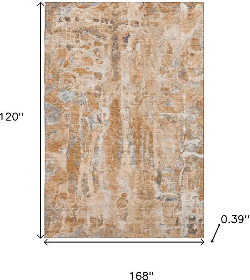 Orange And Ivory Abstract Washable Area Rug With UV Protection Photo 9
