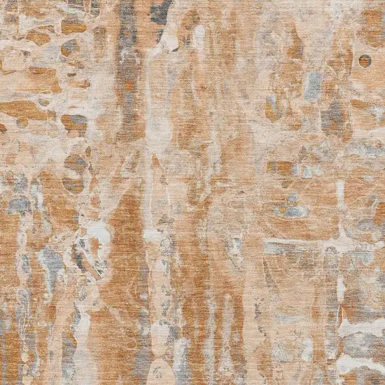 Orange And Ivory Abstract Washable Area Rug With UV Protection Photo 3