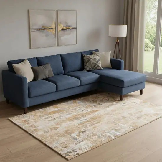 Orange And Ivory Abstract Washable Area Rug With UV Protection Photo 2