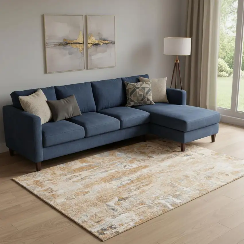 Orange And Ivory Abstract Washable Area Rug With UV Protection Photo 2