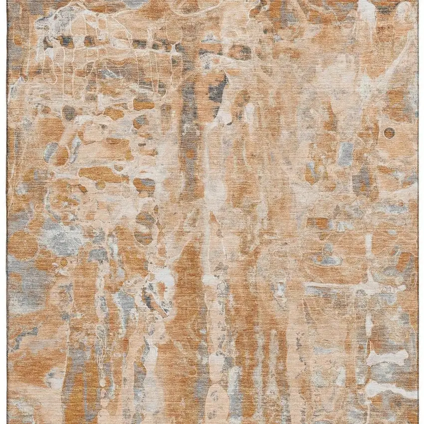 Orange And Ivory Abstract Washable Area Rug With UV Protection Photo 4