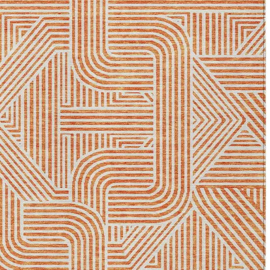 Orange And Ivory Abstract Washable Indoor Outdoor Area Rug Photo 6