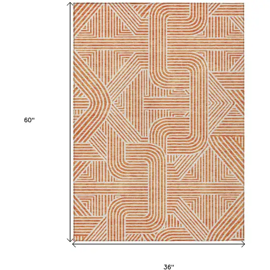 Orange And Ivory Abstract Washable Indoor Outdoor Area Rug Photo 3
