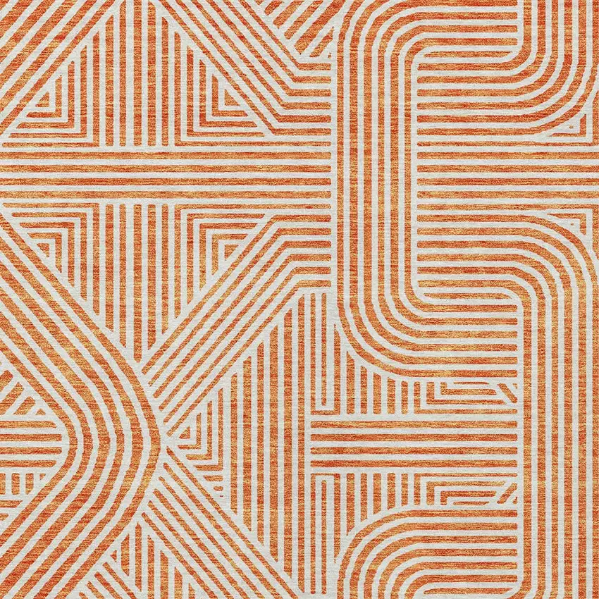 Orange And Ivory Abstract Washable Indoor Outdoor Area Rug Photo 6