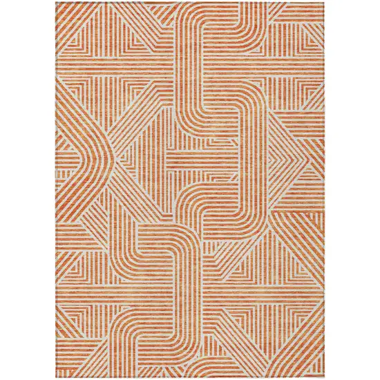 Orange And Ivory Abstract Washable Indoor Outdoor Area Rug Photo 2