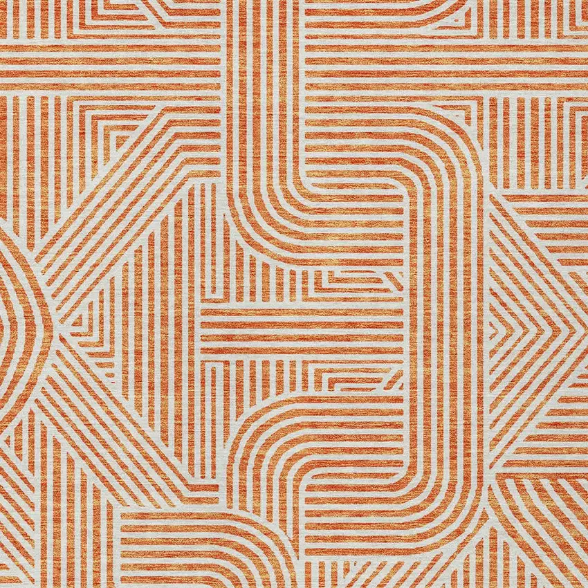 Orange And Ivory Abstract Washable Indoor Outdoor Area Rug Photo 6
