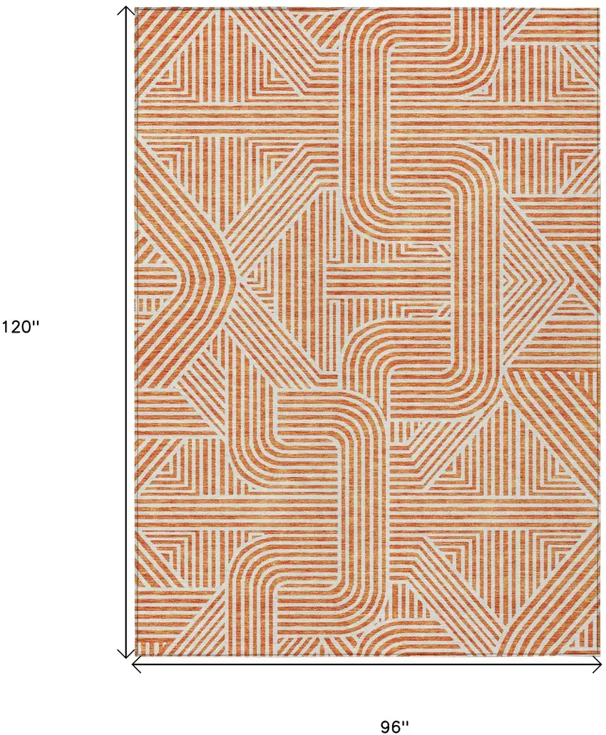 Orange And Ivory Abstract Washable Indoor Outdoor Area Rug Photo 3