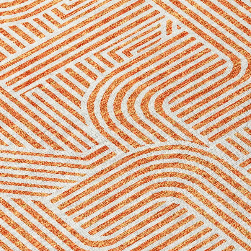 Orange And Ivory Abstract Washable Indoor Outdoor Area Rug Photo 5