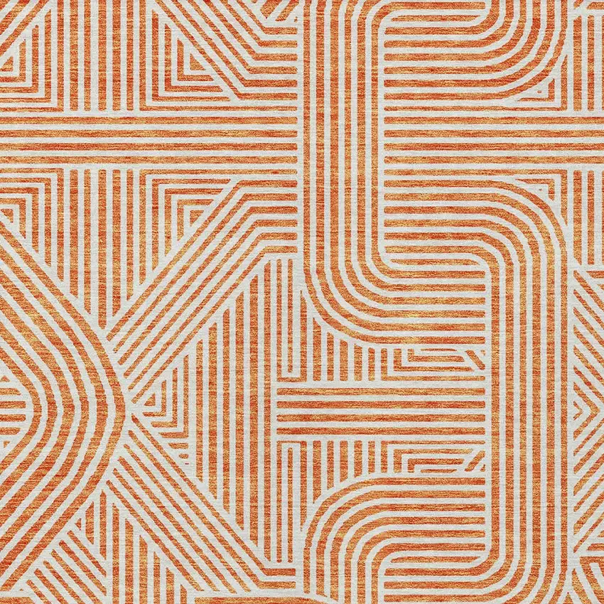 Orange And Ivory Abstract Washable Indoor Outdoor Area Rug Photo 6
