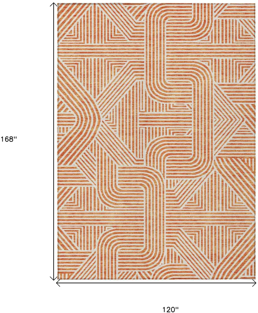 Orange And Ivory Abstract Washable Indoor Outdoor Area Rug Photo 3