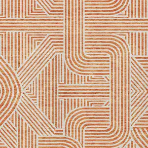 Photo of Orange And Ivory Abstract Washable Indoor Outdoor Area Rug