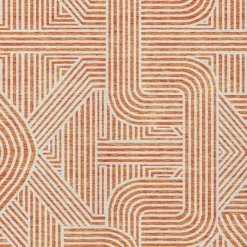 Orange And Ivory Abstract Washable Indoor Outdoor Area Rug Photo 6