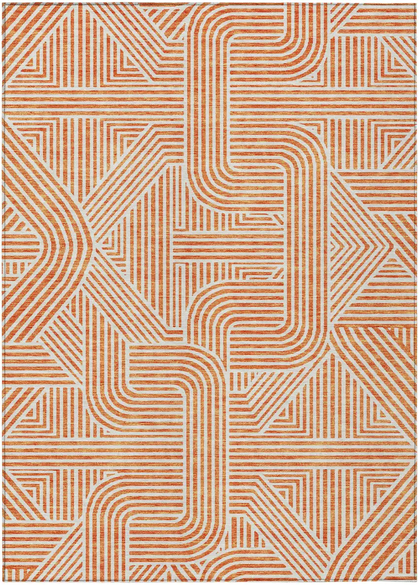 Orange And Ivory Abstract Washable Indoor Outdoor Area Rug Photo 2