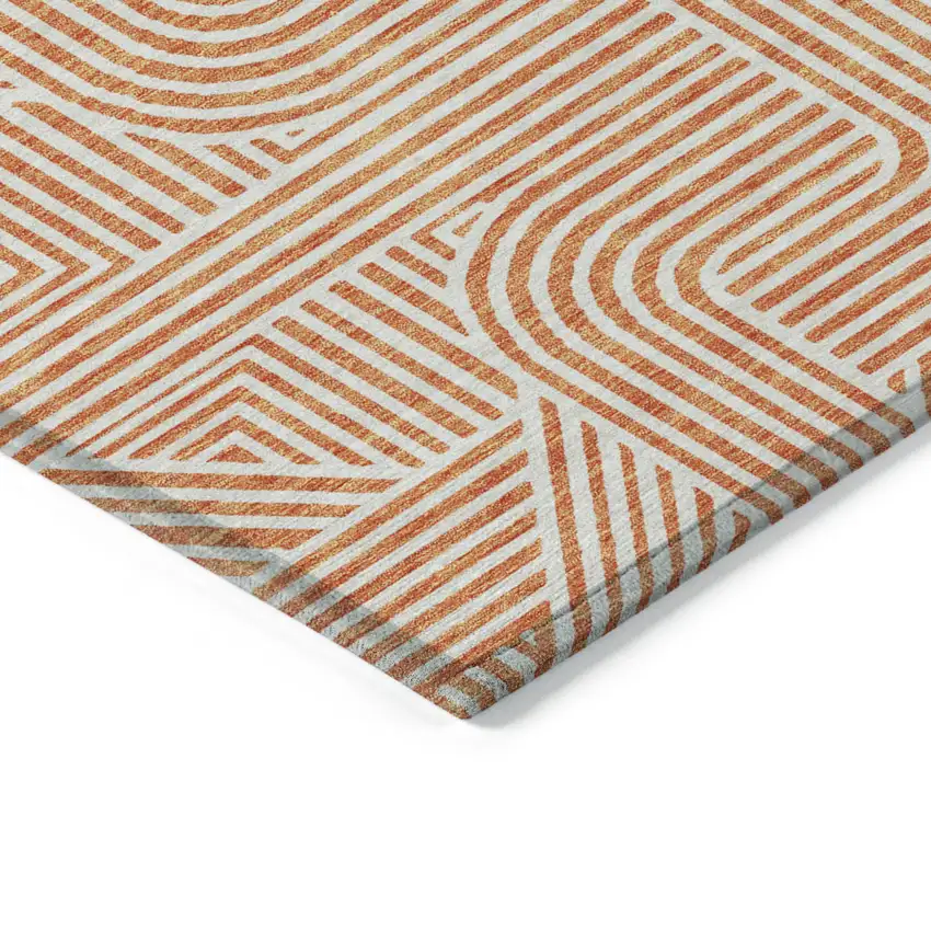 Orange And Ivory Abstract Washable Indoor Outdoor Area Rug Photo 4