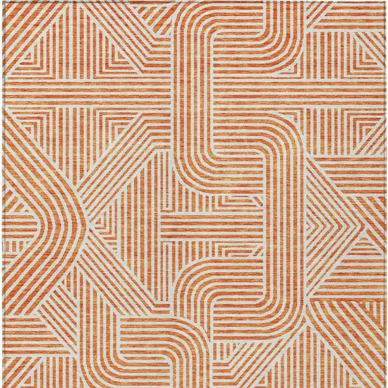 Orange And Ivory Abstract Washable Indoor Outdoor Area Rug Photo 7