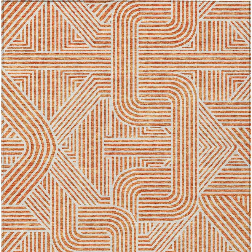 Orange And Ivory Abstract Washable Indoor Outdoor Area Rug Photo 7