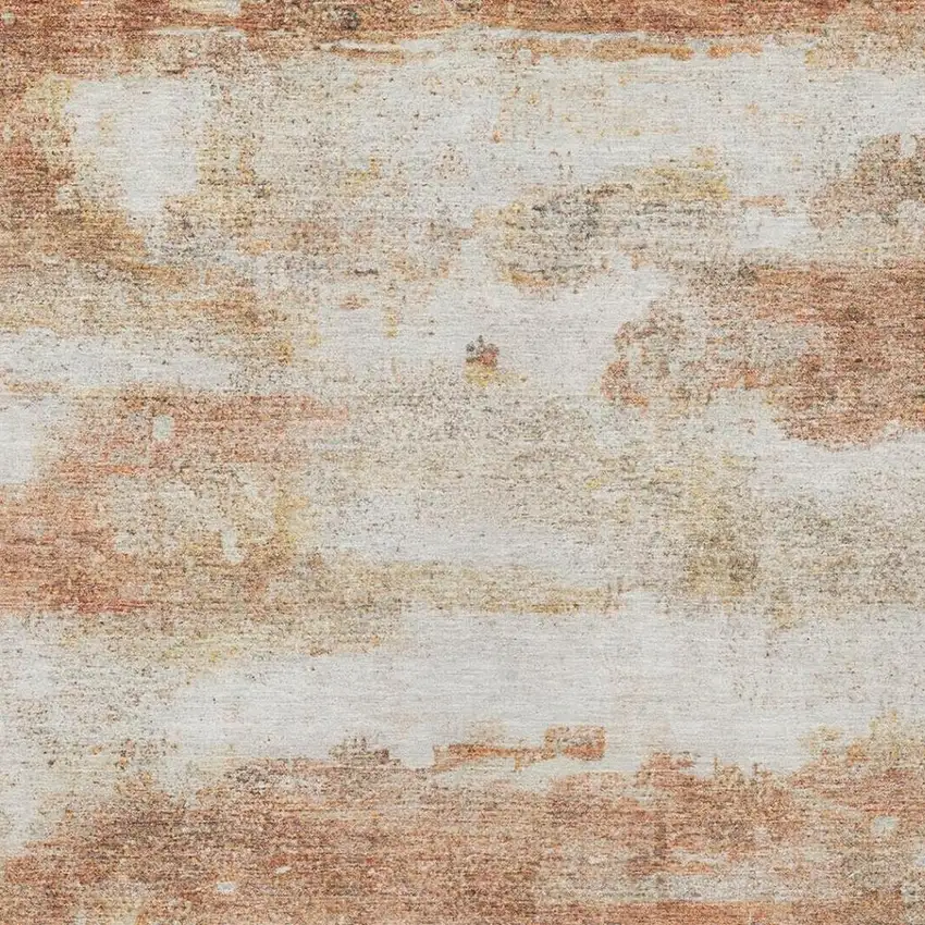 Orange And Ivory Abstract Washable Indoor Outdoor Area Rug Photo 5