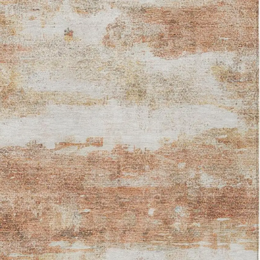 Orange And Ivory Abstract Washable Indoor Outdoor Area Rug Photo 4