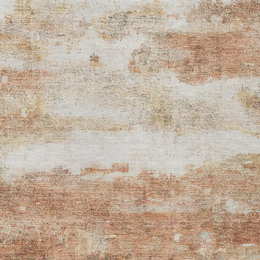 Orange And Ivory Abstract Washable Indoor Outdoor Area Rug Photo 7