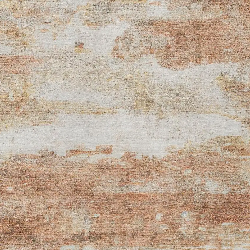 Orange And Ivory Abstract Washable Indoor Outdoor Area Rug Photo 5