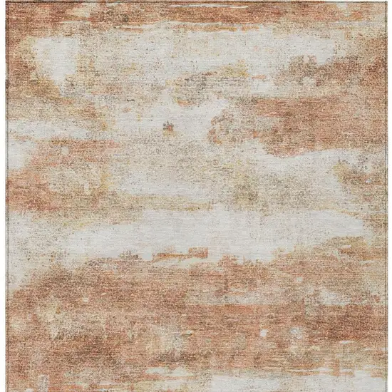 Orange And Ivory Abstract Washable Indoor Outdoor Area Rug Photo 6