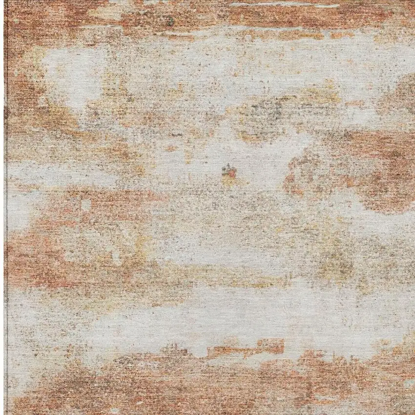 Orange And Ivory Abstract Washable Indoor Outdoor Area Rug Photo 7
