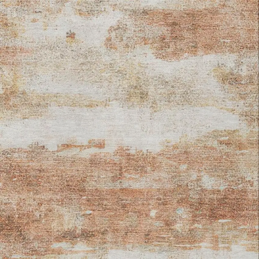 Orange And Ivory Abstract Washable Indoor Outdoor Area Rug Photo 8