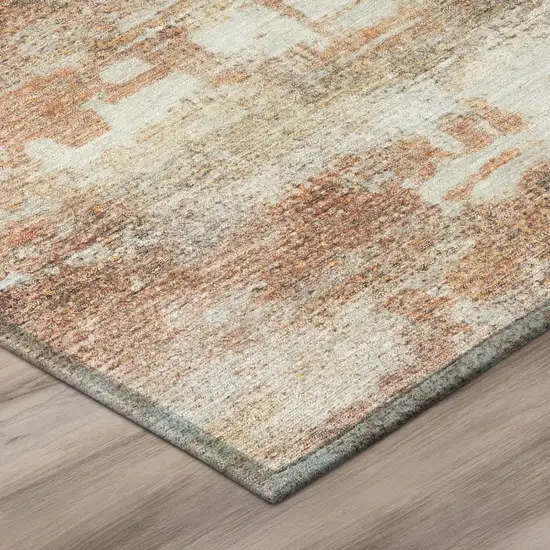 Orange And Ivory Abstract Washable Indoor Outdoor Area Rug Photo 7