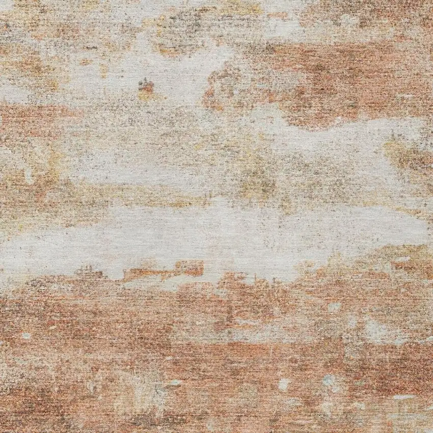 Orange And Ivory Abstract Washable Indoor Outdoor Area Rug Photo 2