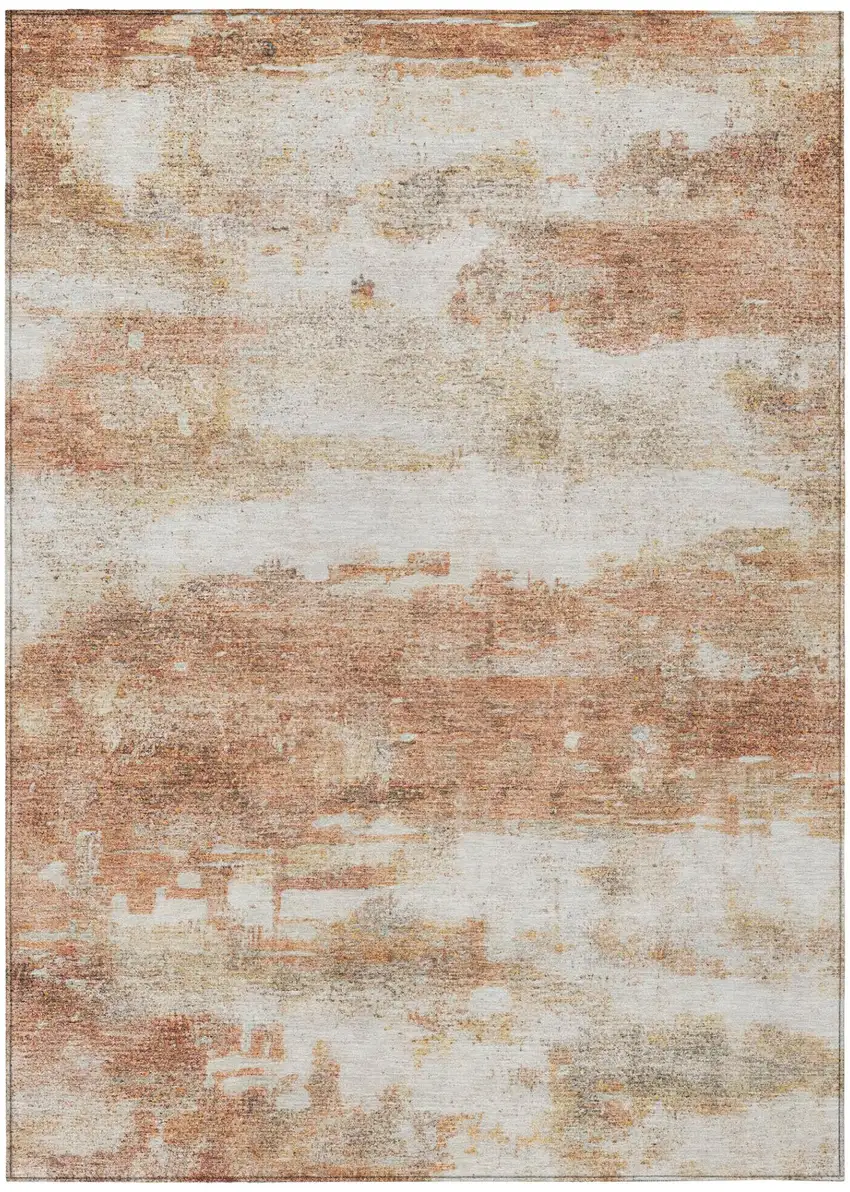 Orange And Ivory Abstract Washable Indoor Outdoor Area Rug Photo 3