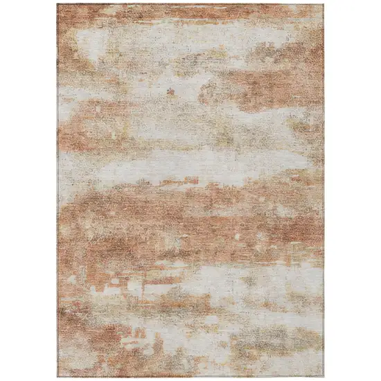 Orange And Ivory Abstract Washable Indoor Outdoor Area Rug Photo 3