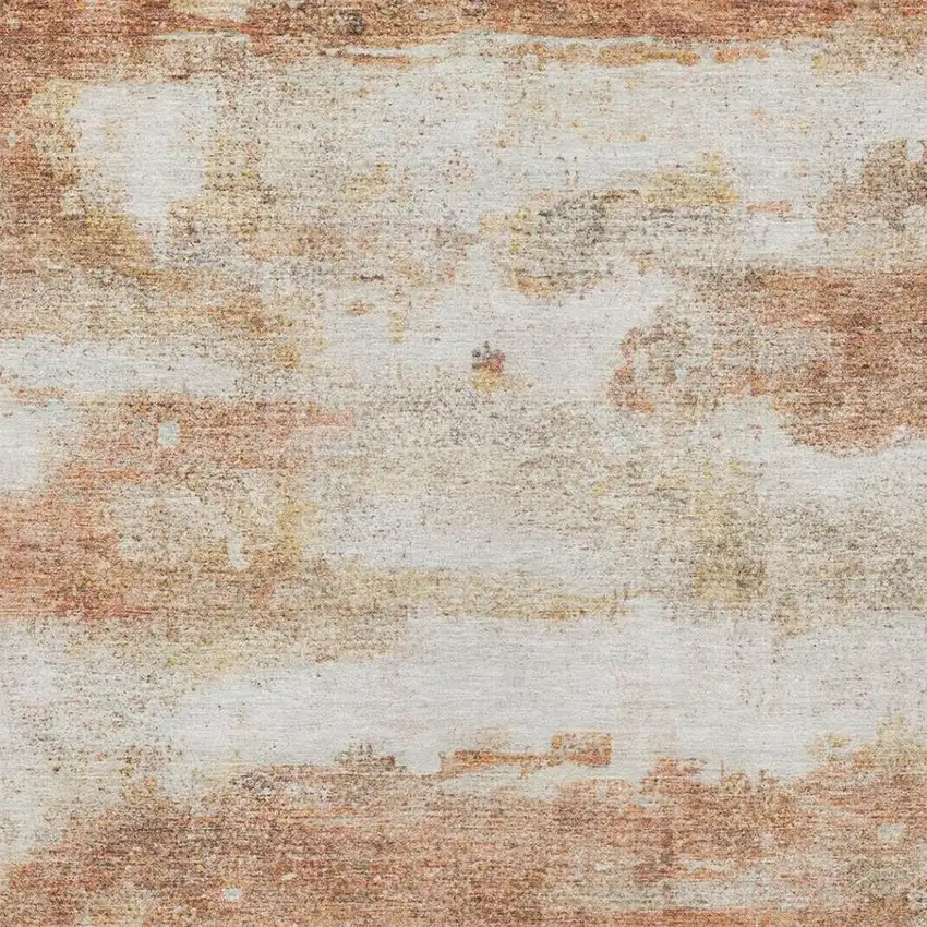 Orange And Ivory Abstract Washable Indoor Outdoor Area Rug Photo 9