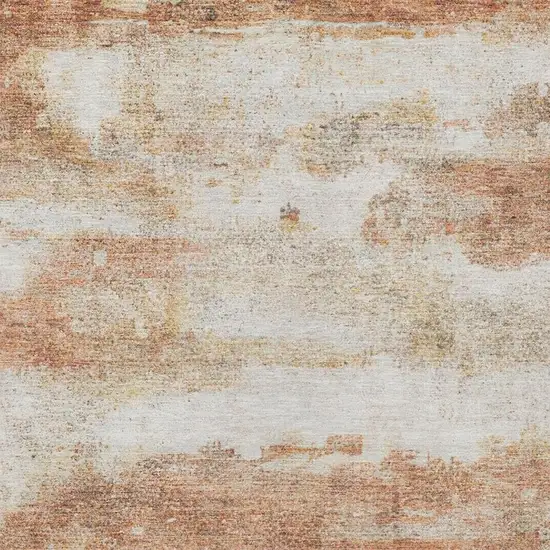 Orange And Ivory Abstract Washable Indoor Outdoor Area Rug Photo 9