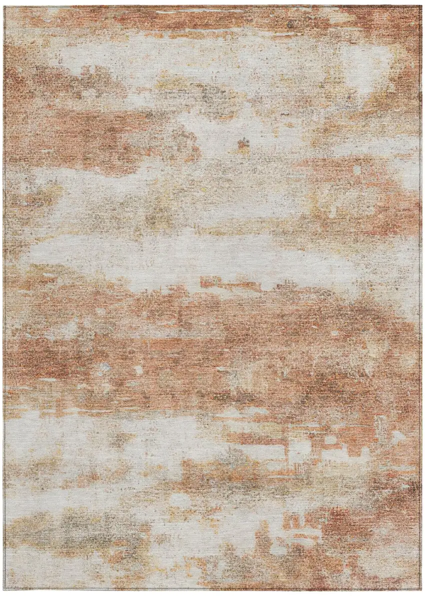 Orange And Ivory Abstract Washable Indoor Outdoor Area Rug Photo 1