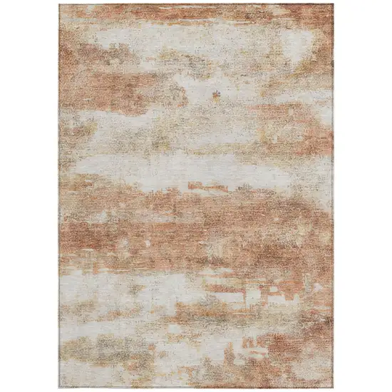 Orange And Ivory Abstract Washable Indoor Outdoor Area Rug Photo 1
