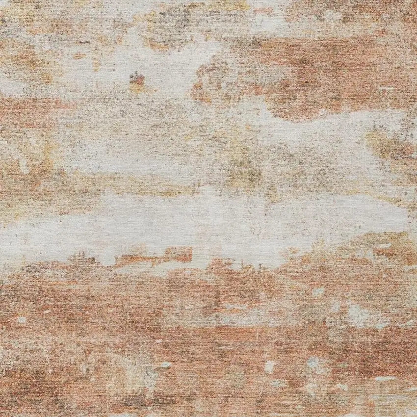 Orange And Ivory Abstract Washable Indoor Outdoor Area Rug Photo 4