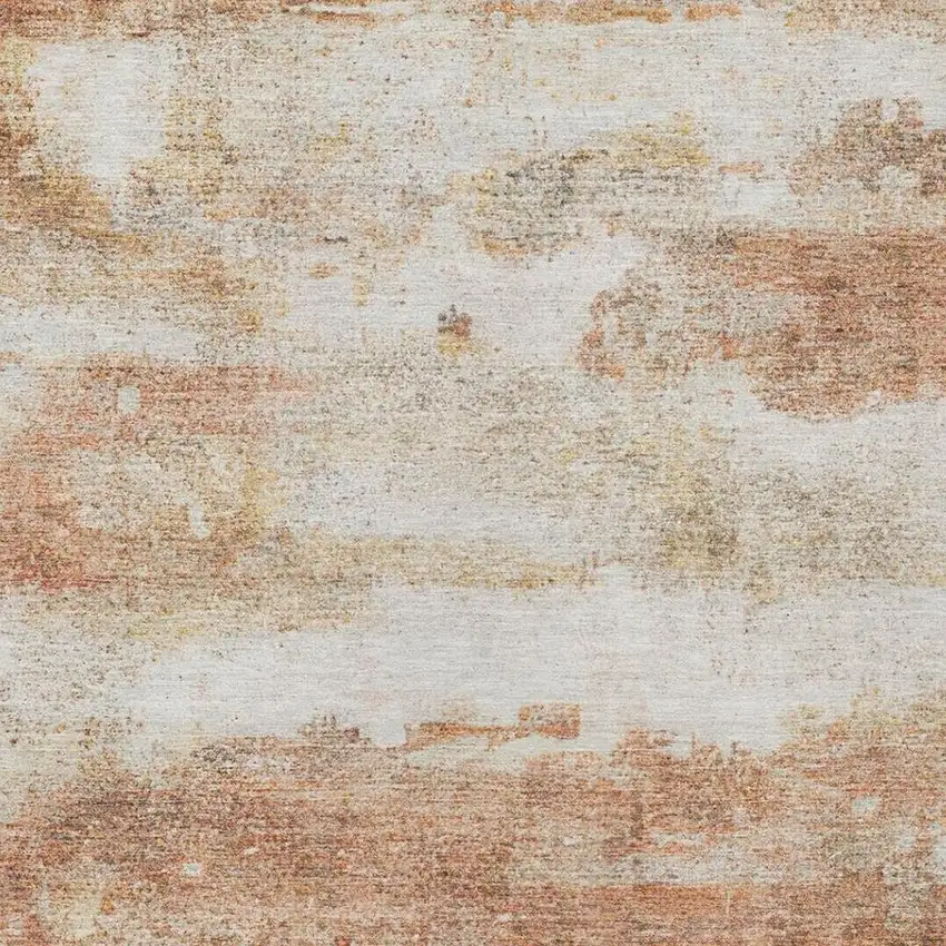 Orange And Ivory Abstract Washable Indoor Outdoor Area Rug Photo 9