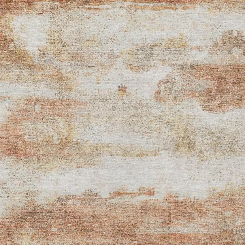 Orange And Ivory Abstract Washable Indoor Outdoor Area Rug Photo 4