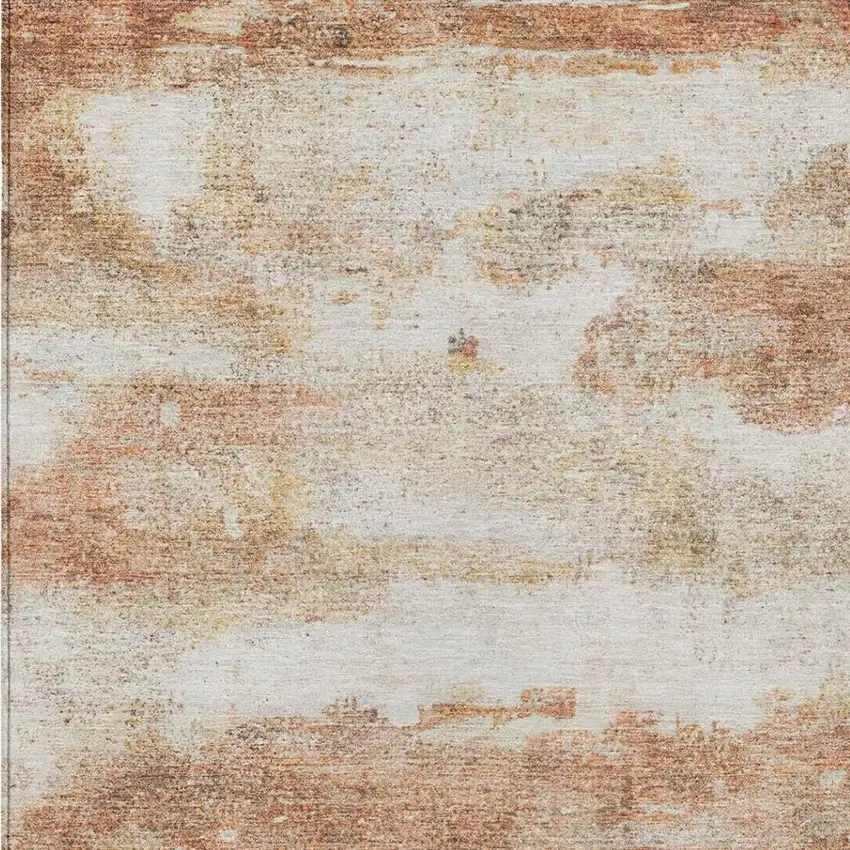 Orange And Ivory Abstract Washable Indoor Outdoor Area Rug Photo 5