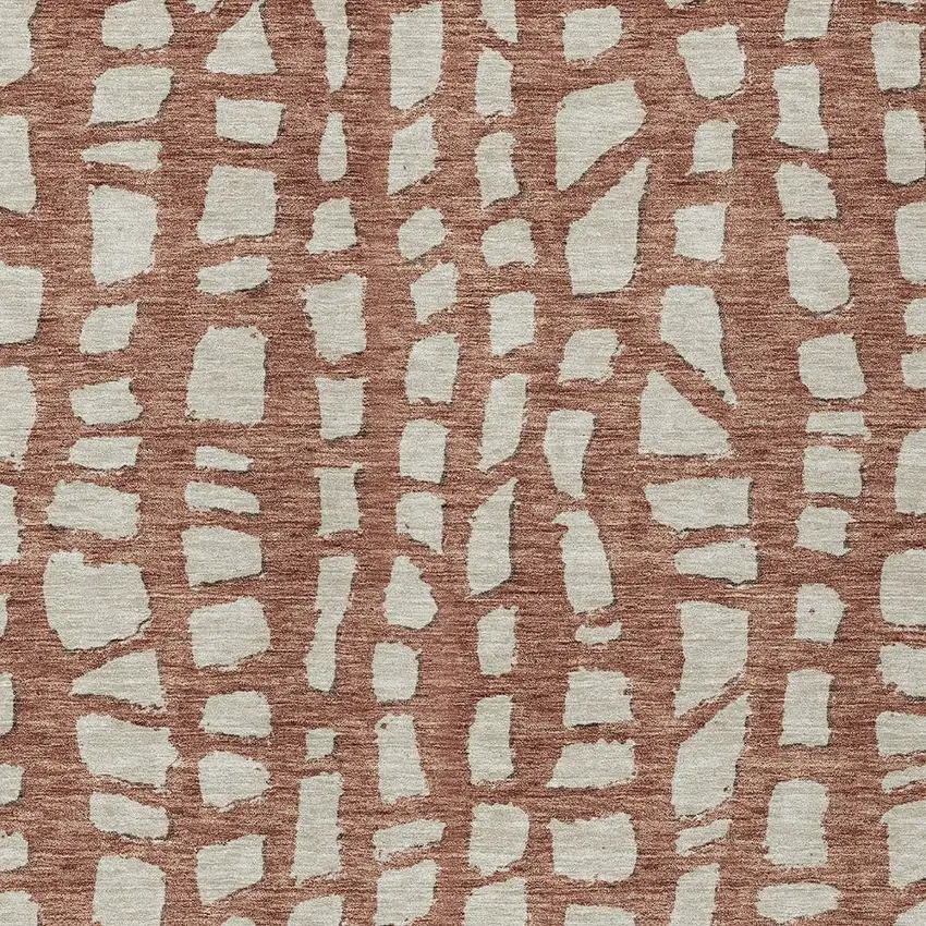 Orange And Ivory Abstract Washable Indoor Outdoor Area Rug Photo 4