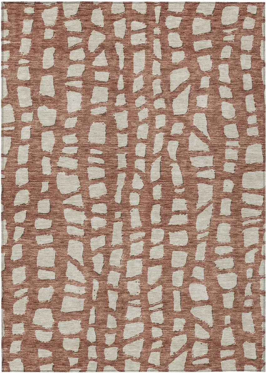 Orange And Ivory Abstract Washable Indoor Outdoor Area Rug Photo 1